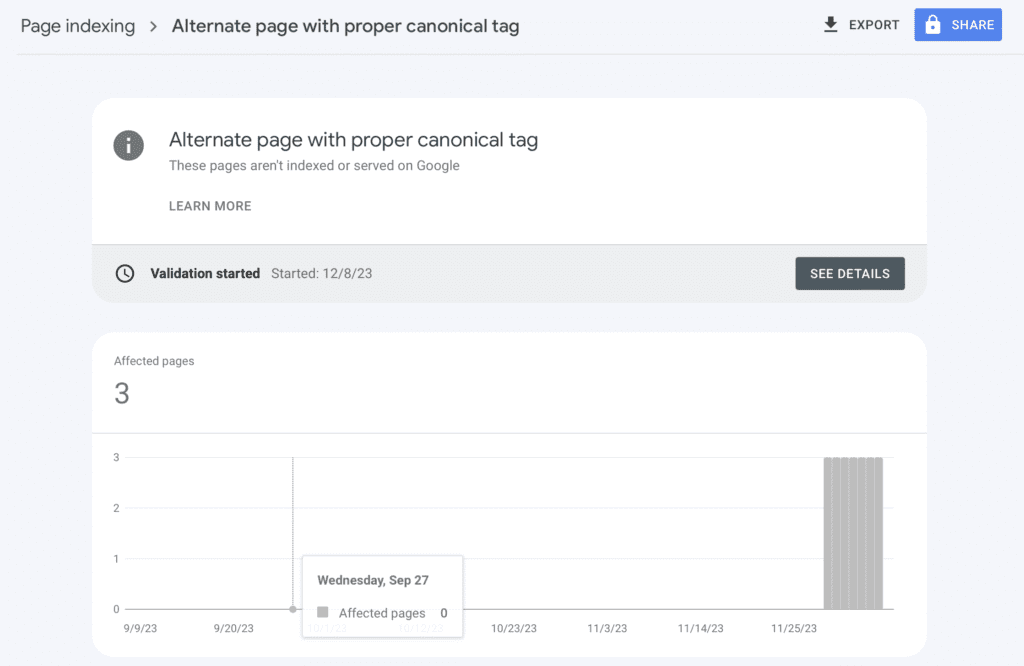 Alternate Page with Proper Canonical Tag” Status in Google Search Console